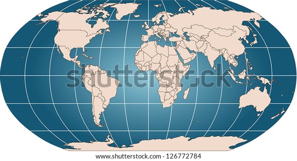 World vector map with countries and graticule in\
Robinson projection for 110m scale. Borders are up to date (2013)\
including South Sudan. All countries as selectable paths with ISO\
A3 country name