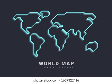 World vector map. Earth planet neon stylized line outline stroke. fAbstract illustration isolated on dark background.