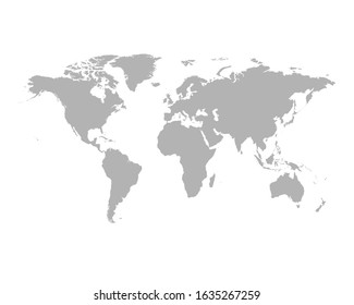 World Vector Map Gray Color Silhouette Globe Earth Planet Map Icon South America North America Africa Asia Australia Europe Map Vector Illustration