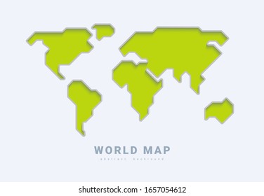 World vector map. Green Earth planet stylized line outline stroke with shadow. Abstract illustration for eco infographic, ecology concept, Earth Day.
