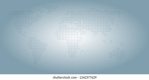 World vector map made of blue backslashes