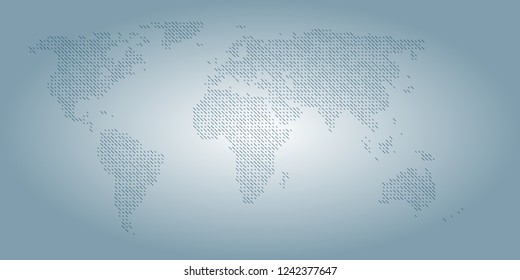 World vector map made of blue backslashes