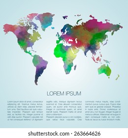 World vector map painted with watercolors. Web and mobile template. Corporate design web site. Atlas world map silhouette