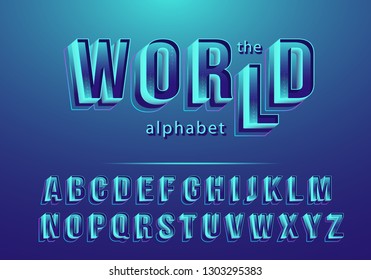 "World" Vector of modern bold font and alphabet, typeface, letters typography. Vector font of modern abstract and creative 3D alphabet. Exclusive Letters Typography.