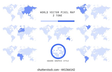 World vector pixel map(square shape), isolated on white background.