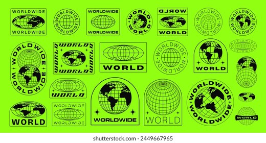 World Vector Sign. Worldwide Icon Badge. Planet Earth Futuristic Logo Y2k Design. Streetwear Element.