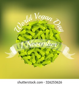 World Vegan Day background with green leafs