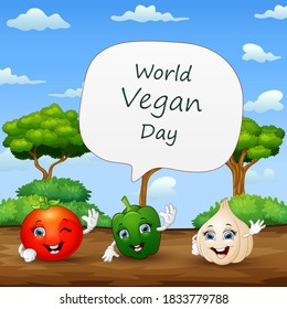 Fondo del Día Mundial del Vegan con algunas verduras al estilo de las caricaturas