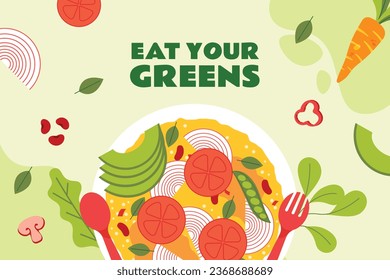 World vegan day background. World vegetarian day background. Happy world vegan day celebration. November 1. Vector illustration. Poster, Banner, Flyer, Greeting Card, Post, Template. Fresh vegetables.