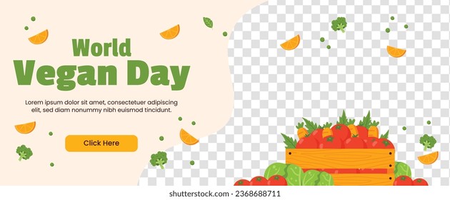 World vegan day background. World vegetarian day background. Happy world vegan day celebration. November 1. Vector illustration. Poster, Banner, Flyer, Greeting Card, Post, Template. Fresh vegetables.