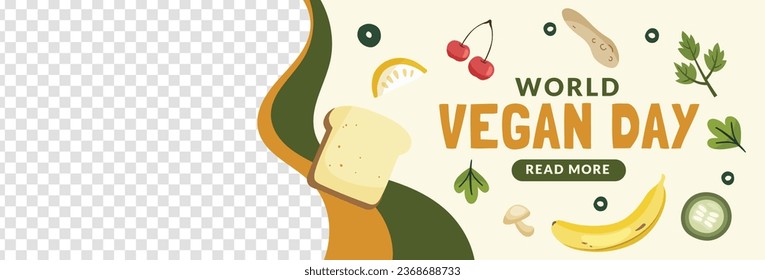 World vegan day background. World vegetarian day background. Happy world vegan day celebration. November 1. Vector illustration. Poster, Banner, Flyer, Greeting Card, Post, Template. Fresh vegetables.