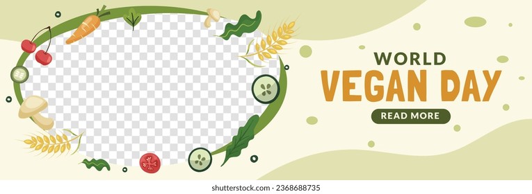 World vegan day background. World vegetarian day background. Happy world vegan day celebration. November 1. Vector illustration. Poster, Banner, Flyer, Greeting Card, Post, Template. Fresh vegetables.