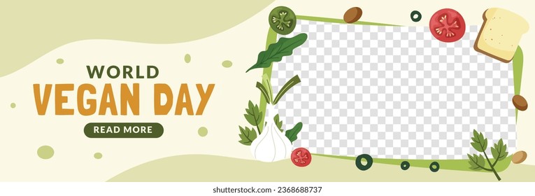 World vegan day background. World vegetarian day background. Happy world vegan day celebration. November 1. Vector illustration. Poster, Banner, Flyer, Greeting Card, Post, Template. Fresh vegetables.