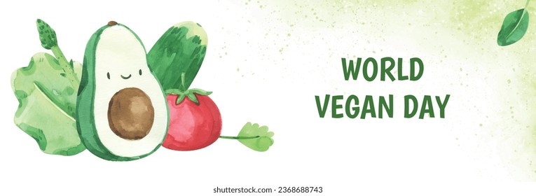 World vegan day background. World vegetarian day background. Happy world vegan day celebration. November 1. Vector illustration. Poster, Banner, Flyer, Greeting Card, Post, Template. Fresh vegetables.