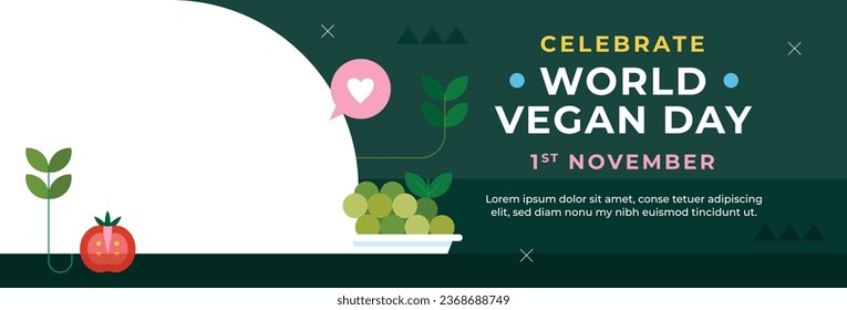 World vegan day background. World vegetarian day background. Happy world vegan day celebration. November 1. Vector illustration. Poster, Banner, Flyer, Greeting Card, Post, Template. Fresh vegetables.