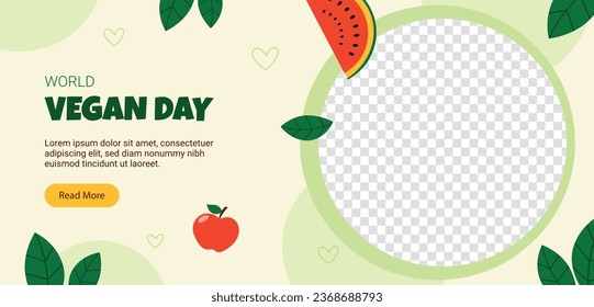 World vegan day background. World vegetarian day background. Happy world vegan day celebration. November 1. Vector illustration. Poster, Banner, Flyer, Greeting Card, Post, Template. Fresh vegetables.