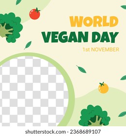 World vegan day background. World vegetarian day background. Happy world vegan day celebration. November 1. Vector illustration. Poster, Banner, Flyer, Greeting Card, Post, Template. Fresh vegetables.