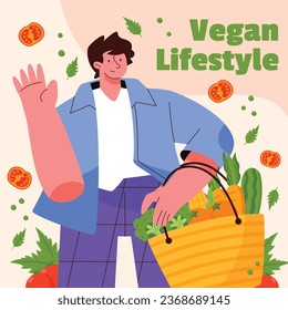 World vegan day background. World vegetarian day background. Happy world vegan day celebration. November 1. Vector illustration. Poster, Banner, Flyer, Greeting Card, Post, Template. Fresh vegetables.