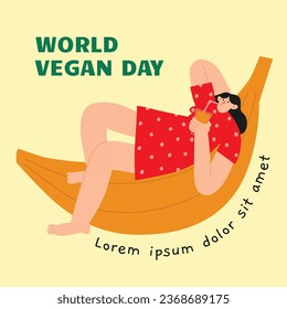 Antecedentes del Día Mundial de la Vega. Fondo del día vegetariano mundial. Feliz día vegano. 1 de noviembre. Ilustración vectorial. Afiche, Cartel, Volante, Tarjeta de felicitación, Post, Plantilla. Verduras frescas.