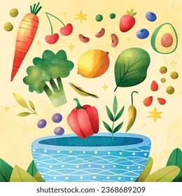 World vegan day background. World vegetarian day background. Happy world vegan day celebration. November 1. Vector illustration. Poster, Banner, Flyer, Greeting Card, Post, Template. Fresh vegetables.