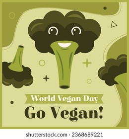 World vegan day background. World vegetarian day background. Happy world vegan day celebration. November 1. Vector illustration. Poster, Banner, Flyer, Greeting Card, Post, Template. Fresh vegetables.
