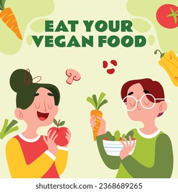 World vegan day background. World vegetarian day background. Happy world vegan day celebration. November 1. Vector illustration. Poster, Banner, Flyer, Greeting Card, Post, Template. Fresh vegetables.