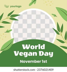 World vegan day background. World vegetarian day background. Happy world vegan day celebration. November 1. Cartoon Vector illustration Template for Poster, Banner, Flyer, Greeting, Card, Post, Cover.