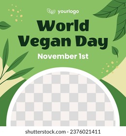 Antecedentes del Día Mundial de la Vega. Fondo del día vegetariano mundial. Feliz día vegano. 1 de noviembre. Plantilla de ilustración de vectores de dibujos animados para afiches, pancartas, volantes, saludo, tarjeta, mensaje, portada.