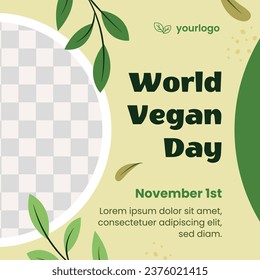 World vegan day background. World vegetarian day background. Happy world vegan day celebration. November 1. Cartoon Vector illustration Template for Poster, Banner, Flyer, Greeting, Card, Post, Cover.