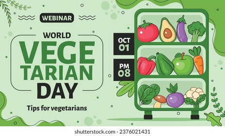 Antecedentes del Día Mundial de la Vega. Fondo del día vegetariano mundial. Feliz día vegano. 1 de noviembre. Plantilla de ilustración de vectores de dibujos animados para afiches, pancartas, volantes, saludo, tarjeta, mensaje, portada.