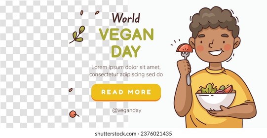 World vegan day background. World vegetarian day background. Happy world vegan day celebration. November 1. Cartoon Vector illustration Template for Poster, Banner, Flyer, Greeting, Card, Post, Cover.