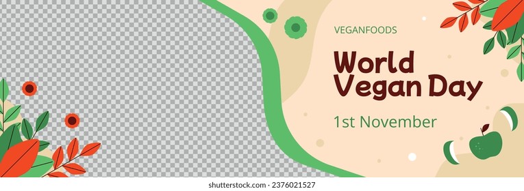 World vegan day background. World vegetarian day background. Happy world vegan day celebration. November 1. Cartoon Vector illustration Template for Poster, Banner, Flyer, Greeting, Card, Post, Cover.