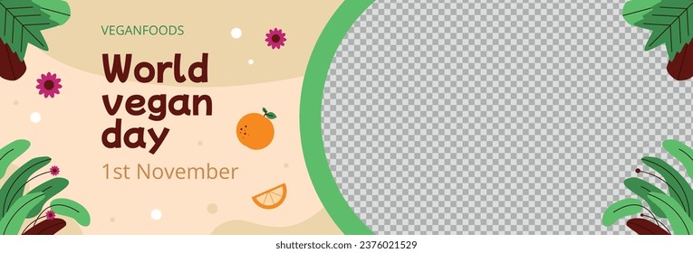 World vegan day background. World vegetarian day background. Happy world vegan day celebration. November 1. Cartoon Vector illustration Template for Poster, Banner, Flyer, Greeting, Card, Post, Cover.