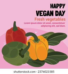 World vegan day background. World vegetarian day background. Happy world vegan day celebration. November 1. Cartoon Vector illustration Template for Poster, Banner, Flyer, Greeting, Card, Post, Cover.