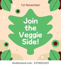 World vegan day background. World vegetarian day background. Happy world vegan day celebration. November 1. Cartoon Vector illustration Template for Poster, Banner, Flyer, Greeting, Card, Post, Cover.