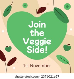 World vegan day background. World vegetarian day background. Happy world vegan day celebration. November 1. Cartoon Vector illustration Template for Poster, Banner, Flyer, Greeting, Card, Post, Cover.