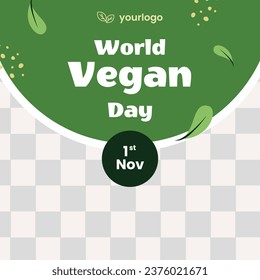 World vegan day background. World vegetarian day background. Happy world vegan day celebration. November 1. Cartoon Vector illustration Template for Poster, Banner, Flyer, Greeting, Card, Post, Cover.