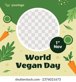 World vegan day background. World vegetarian day background. Happy world vegan day celebration. November 1. Cartoon Vector illustration Template for Poster, Banner, Flyer, Greeting, Card, Post, Cover.