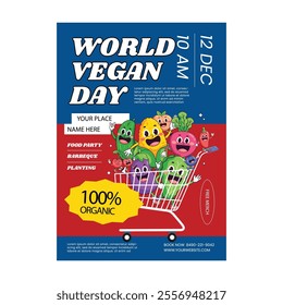 World vegan day background. World vegetarian day background. Happy world vegan day celebration. November 1. Vector illustration. Poster, Banner, Flyer, Greeting Card, Post, Template. Fresh vegetables.