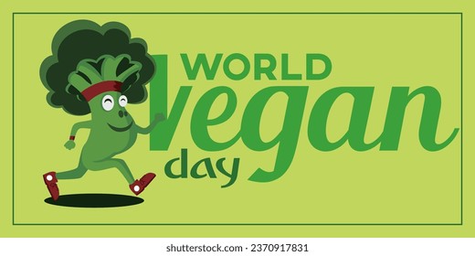 World Vegan Day with Brocoli Mascots on Creative Background