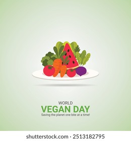 Dia Mundial Vegan, Dia Vegan design criativo Ilustração 3D