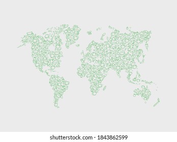 El concepto del día vegano mundial o el día de la comida. vector Verduras y mapa del mundo.