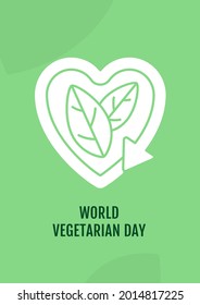 World vegan day greeting card with glyph icon element. Lifestyle choice. Creative simple postcard vector design. Decorative invitation with minimal illustration. Creative banner with celebratory text