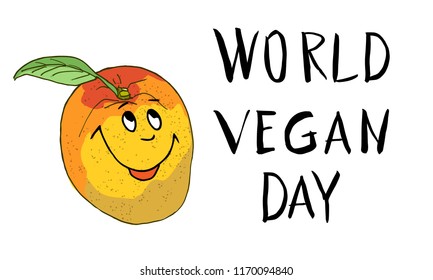 World vegan day, healthy food. Nutrition concept, fruit. Vegetarian food. Healthy natural organic food. Vector illustration