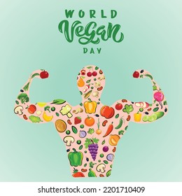 World vegan day, Vegan day, Human body is made of vegan, Symbol for eating green biological natural food, biological natural food