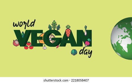 World Vegan Day for Social Media Post , Postcard, Banner, Greetingcard.  World Vegetarian Day 