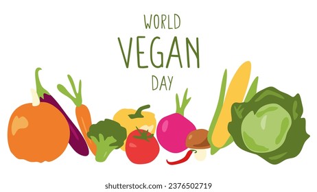 World Vegan Day. Suitable for poster, banner, greeting card, social media post, and more. Flat vector illustration.