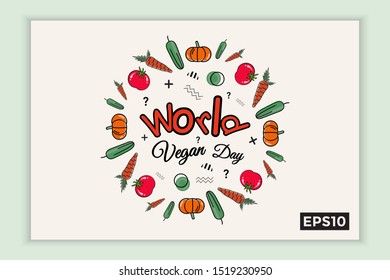 World vegan day in text form, can be used for backgrounds, banners, web templates, leaflets, on November holidays.