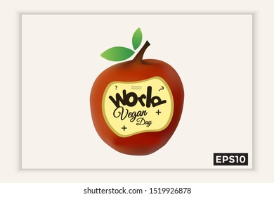 World vegan day in text form with isolated apples, can be used for backgrounds, banners, web templates, leaflets, on November holidays.