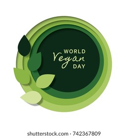 world vegan day vector banner layout design with paper cut layers effect